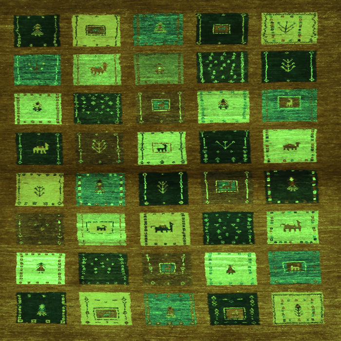 Round Machine Washable Abstract Green Contemporary Area Rugs, wshcon1582grn