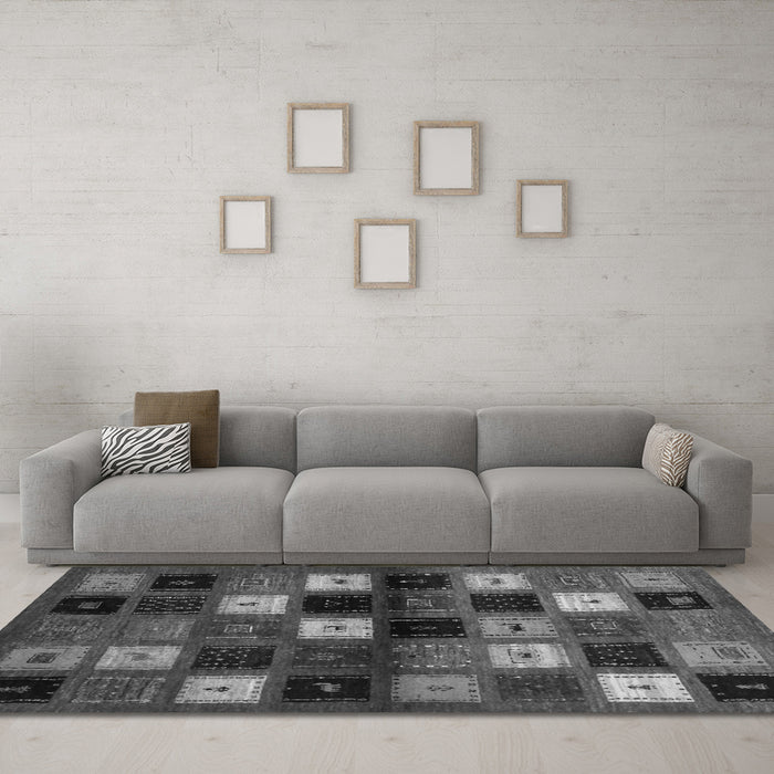 Machine Washable Abstract Gray Contemporary Rug in a Living Room,, wshcon1582gry