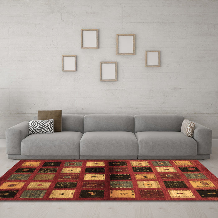 Machine Washable Abstract Brown Contemporary Rug in a Living Room,, wshcon1582brn