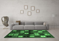 Machine Washable Abstract Emerald Green Contemporary Rug, wshcon1582emgrn