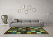 Machine Washable Abstract Turquoise Contemporary Area Rugs in a Living Room,, wshcon1582turq