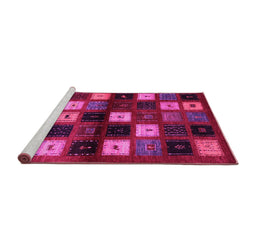 Sideview of Machine Washable Abstract Pink Contemporary Rug, wshcon1582pnk
