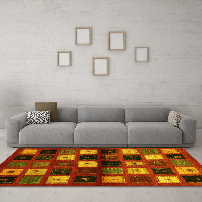 Machine Washable Abstract Yellow Contemporary Rug in a Living Room, wshcon1582yw