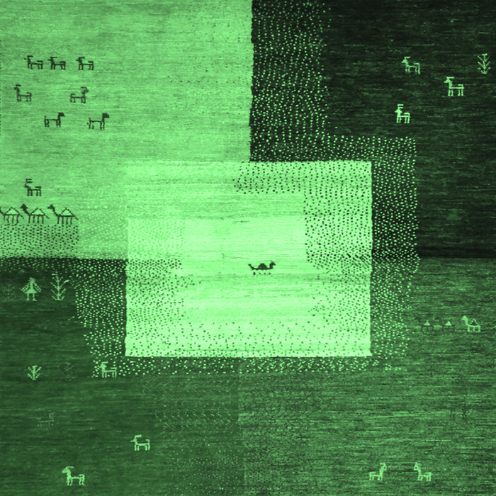 Square Machine Washable Abstract Emerald Green Contemporary Area Rugs, wshcon1583emgrn