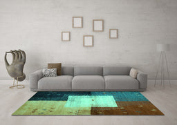 Machine Washable Abstract Turquoise Contemporary Area Rugs in a Living Room,, wshcon1583turq