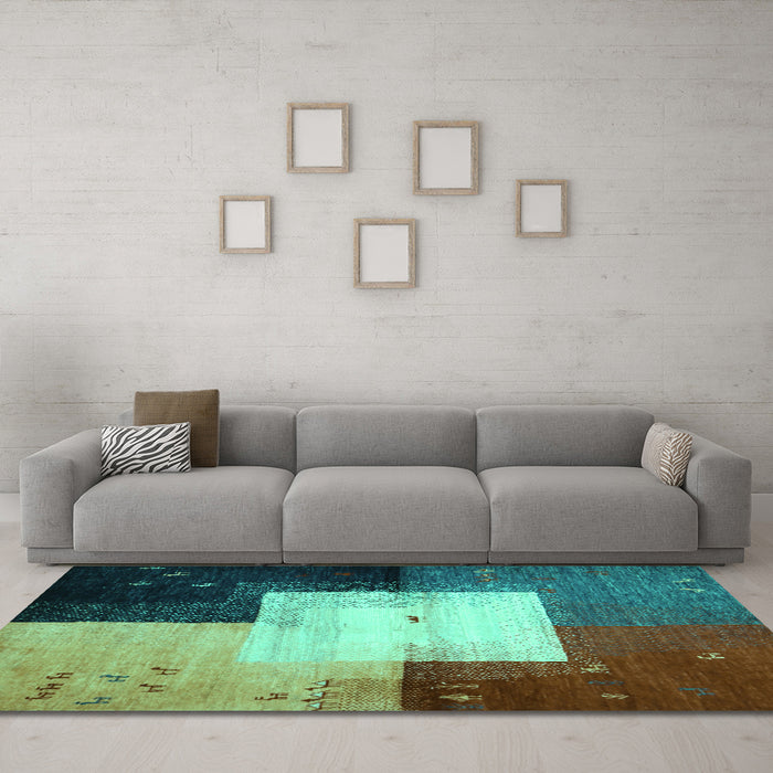 Machine Washable Abstract Turquoise Contemporary Area Rugs in a Living Room,, wshcon1583turq