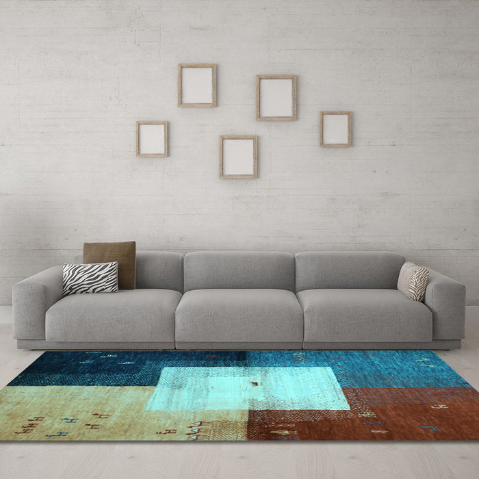 Machine Washable Abstract Light Blue Contemporary Rug in a Living Room, wshcon1583lblu