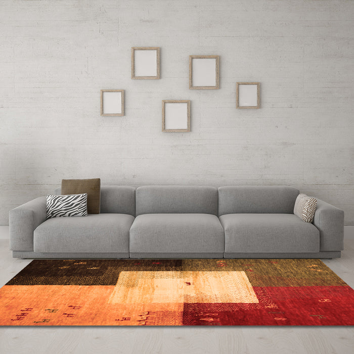 Machine Washable Abstract Orange Contemporary Area Rugs in a Living Room, wshcon1583org