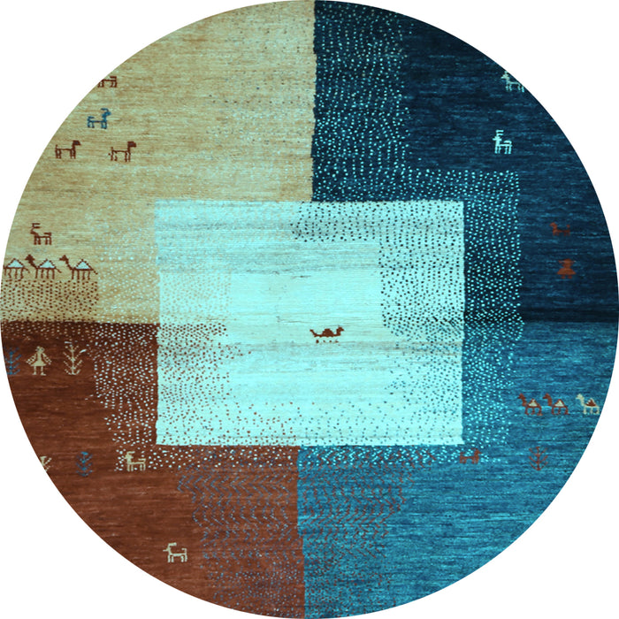 Round Abstract Light Blue Contemporary Rug, con1583lblu