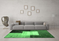 Machine Washable Abstract Emerald Green Contemporary Rug, wshcon1583emgrn