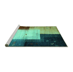 Sideview of Machine Washable Abstract Turquoise Contemporary Area Rugs, wshcon1583turq