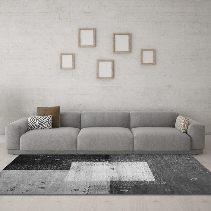 Machine Washable Abstract Gray Contemporary Rug in a Living Room,, wshcon1583gry