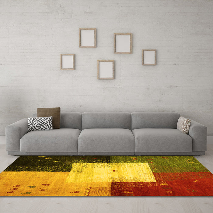 Machine Washable Abstract Yellow Contemporary Rug in a Living Room, wshcon1583yw