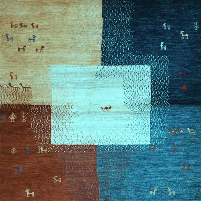 Square Abstract Light Blue Contemporary Rug, con1583lblu