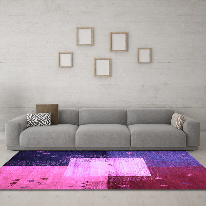 Machine Washable Abstract Purple Contemporary Area Rugs in a Living Room, wshcon1583pur