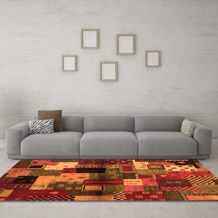 Machine Washable Abstract Orange Contemporary Area Rugs in a Living Room, wshcon1584org