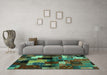 Machine Washable Abstract Turquoise Contemporary Area Rugs in a Living Room,, wshcon1584turq