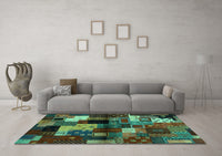 Machine Washable Abstract Turquoise Contemporary Rug, wshcon1584turq