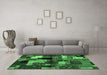 Machine Washable Abstract Emerald Green Contemporary Area Rugs in a Living Room,, wshcon1584emgrn