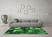 Machine Washable Abstract Emerald Green Contemporary Rug, wshcon1584emgrn