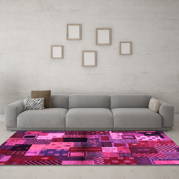 Machine Washable Abstract Pink Contemporary Rug in a Living Room, wshcon1584pnk