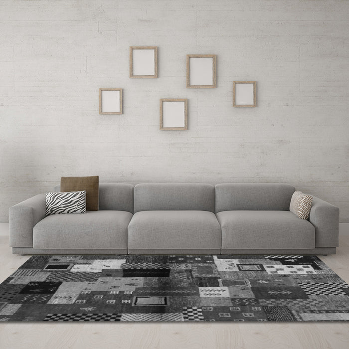 Machine Washable Abstract Gray Contemporary Rug in a Living Room,, wshcon1584gry