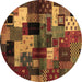 Round Abstract Brown Contemporary Rug, con1584brn