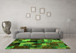 Machine Washable Abstract Green Contemporary Area Rugs in a Living Room,, wshcon1584grn