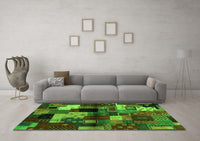 Machine Washable Abstract Green Contemporary Rug, wshcon1584grn