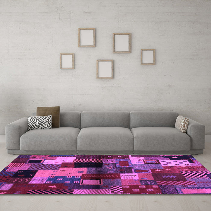 Machine Washable Abstract Purple Contemporary Area Rugs in a Living Room, wshcon1584pur