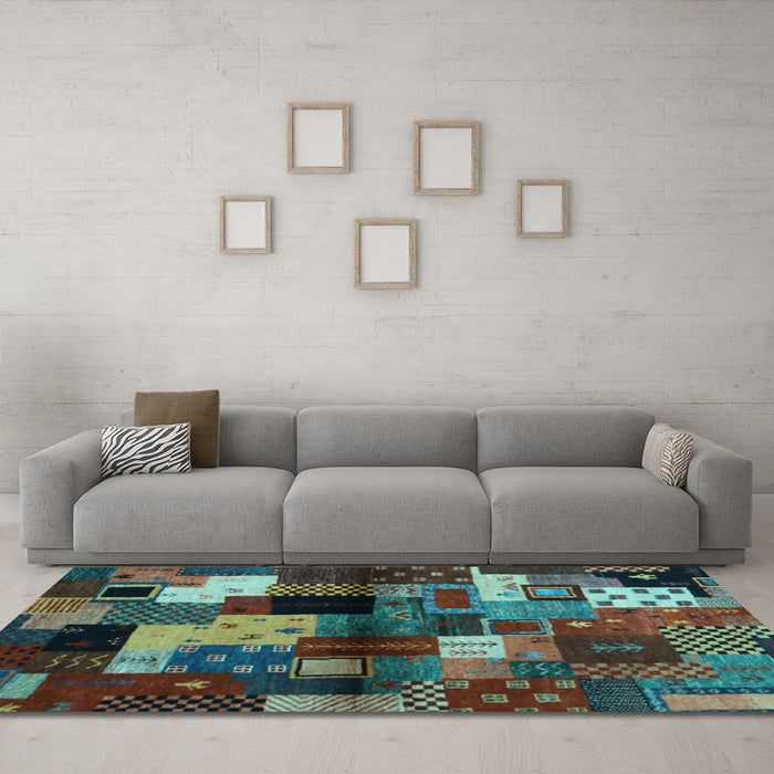 Machine Washable Abstract Light Blue Contemporary Rug in a Living Room, wshcon1584lblu