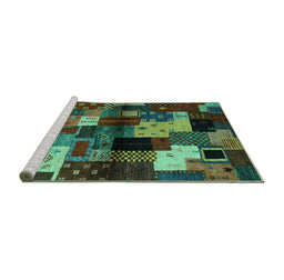 Sideview of Machine Washable Abstract Turquoise Contemporary Area Rugs, wshcon1584turq