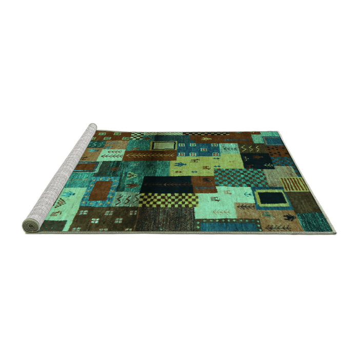 Sideview of Machine Washable Abstract Turquoise Contemporary Area Rugs, wshcon1584turq