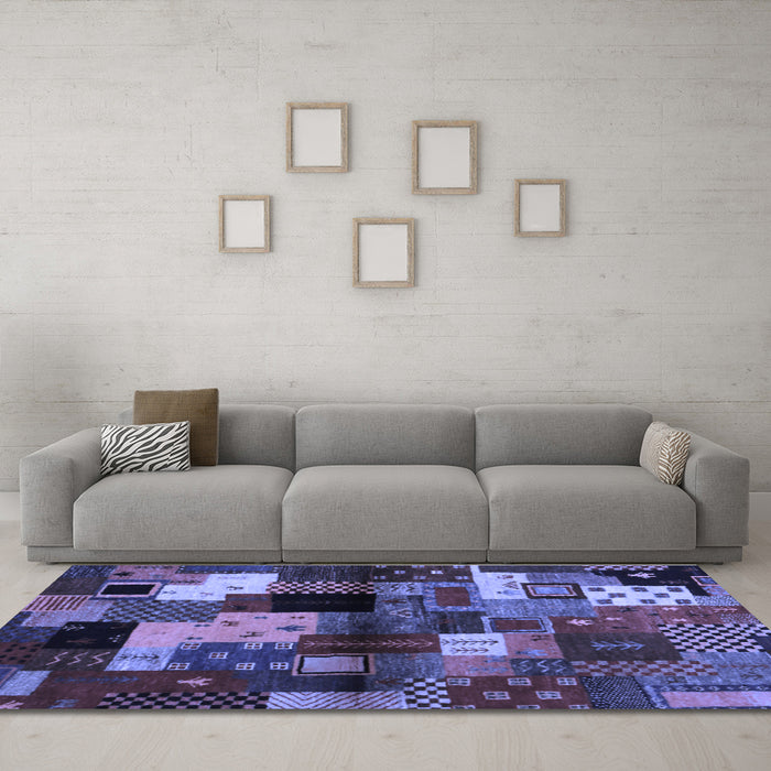 Machine Washable Abstract Blue Contemporary Rug in a Living Room, wshcon1584blu