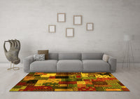 Machine Washable Abstract Yellow Contemporary Rug, wshcon1584yw