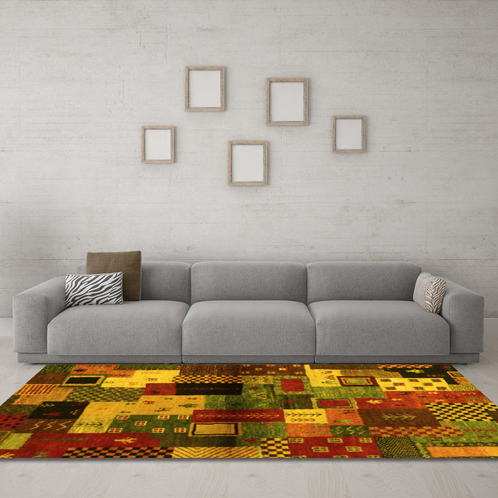Machine Washable Abstract Yellow Contemporary Rug in a Living Room, wshcon1584yw