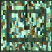 Square Machine Washable Abstract Turquoise Contemporary Area Rugs, wshcon1585turq