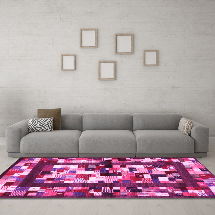 Machine Washable Abstract Pink Contemporary Rug in a Living Room, wshcon1585pnk