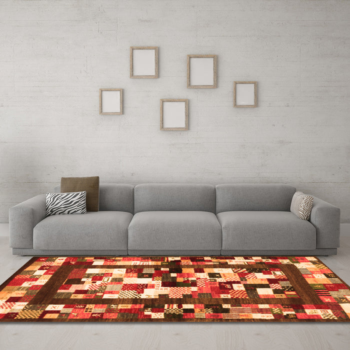 Machine Washable Abstract Orange Contemporary Area Rugs in a Living Room, wshcon1585org