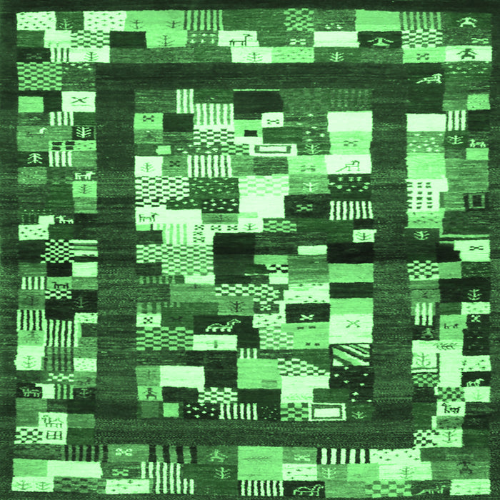 Square Machine Washable Abstract Emerald Green Contemporary Area Rugs, wshcon1585emgrn