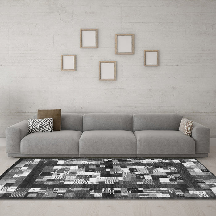 Machine Washable Abstract Gray Contemporary Rug in a Living Room,, wshcon1585gry