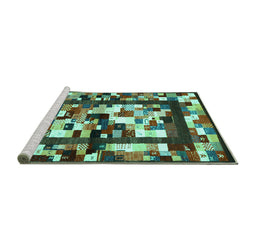 Sideview of Machine Washable Abstract Turquoise Contemporary Area Rugs, wshcon1585turq