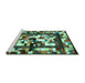 Sideview of Machine Washable Abstract Turquoise Contemporary Area Rugs, wshcon1585turq