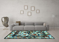 Machine Washable Abstract Light Blue Contemporary Rug, wshcon1585lblu