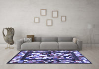 Machine Washable Abstract Blue Contemporary Rug, wshcon1585blu