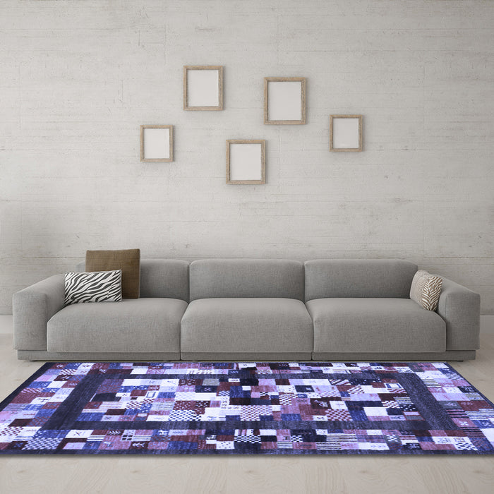 Machine Washable Abstract Blue Contemporary Rug in a Living Room, wshcon1585blu