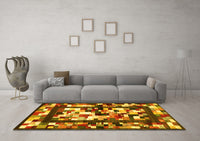 Machine Washable Abstract Yellow Contemporary Rug, wshcon1585yw