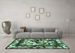 Machine Washable Abstract Turquoise Contemporary Area Rugs in a Living Room,, wshcon1585turq