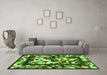 Machine Washable Abstract Green Contemporary Area Rugs in a Living Room,, wshcon1585grn