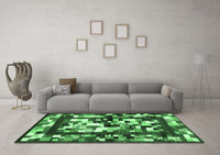 Machine Washable Abstract Emerald Green Contemporary Rug, wshcon1585emgrn